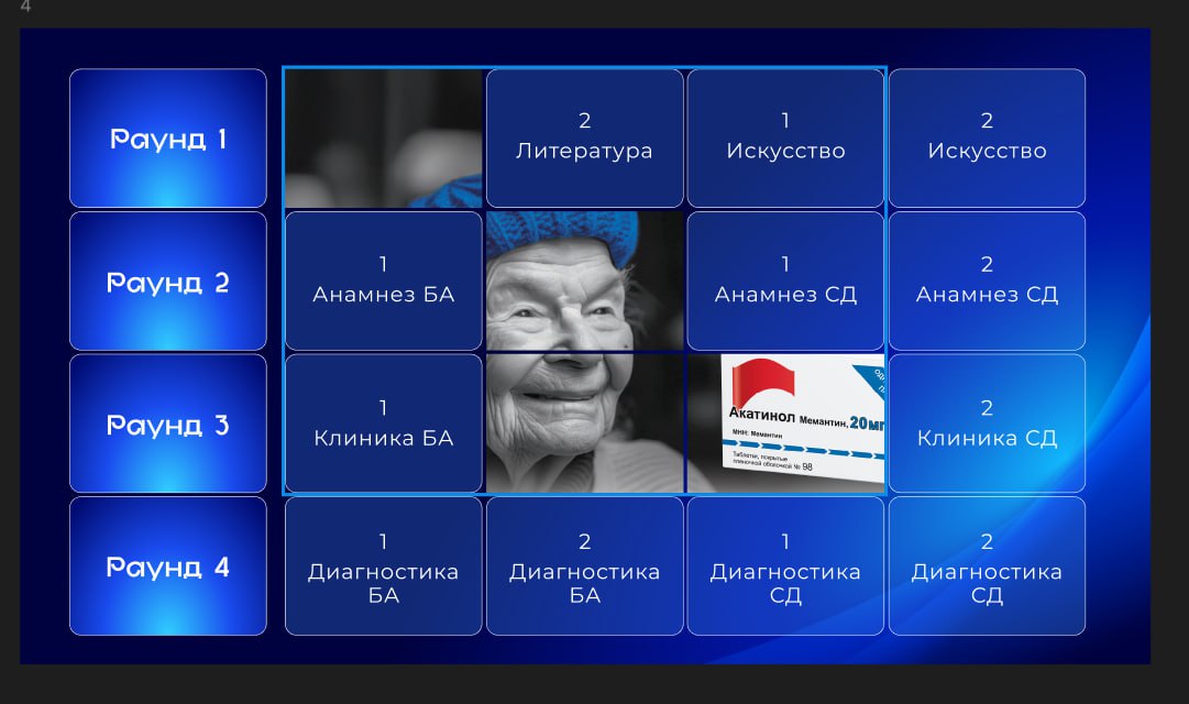 Экран раундов iPad-викторины Merz